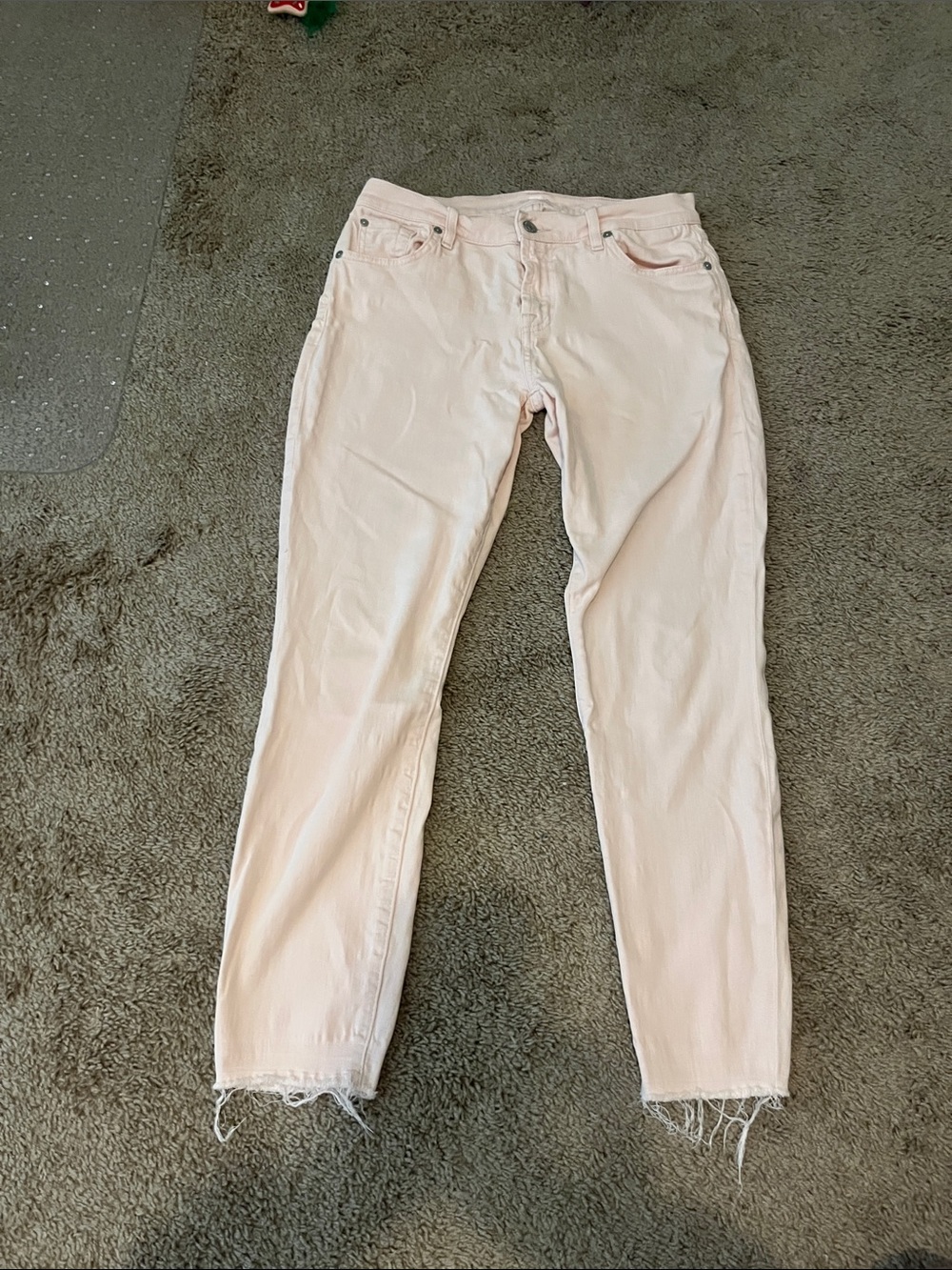 7 For All Mankind Light Pink Skinny Jeans with Raw Hem 29” capsule summer